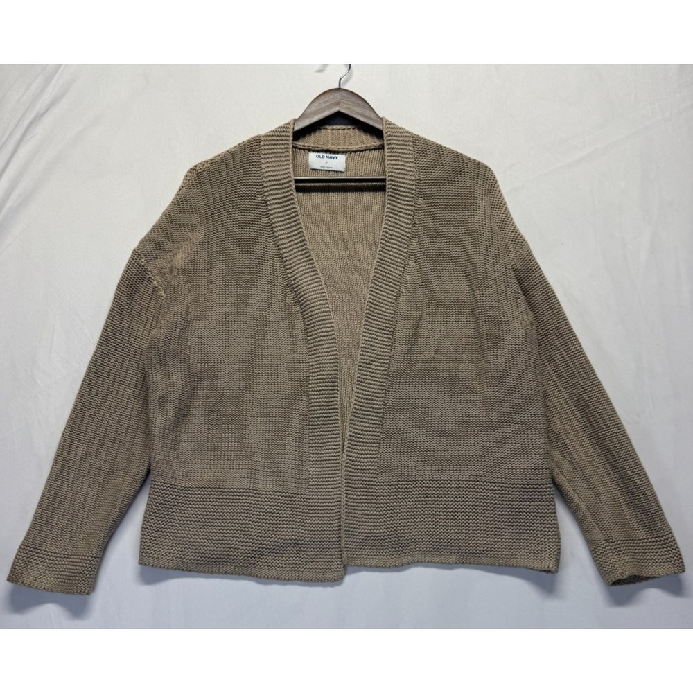 Old Navy Cardigan Sweater Womens Medium Beige Cotton Chunky Knit Open Front